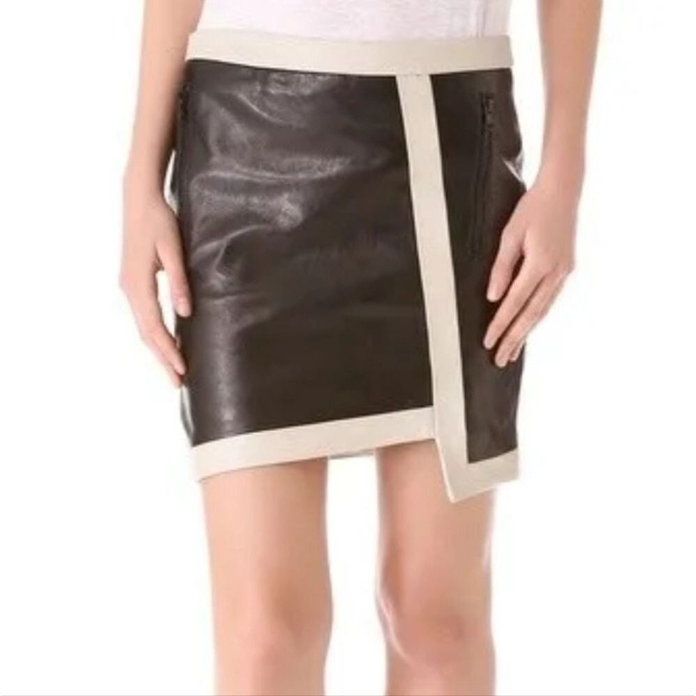 Helmut Lang lamb leather black and cream mini skirt